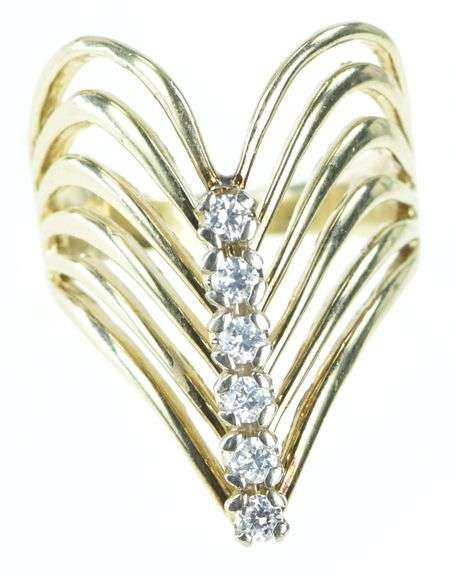 14K Yellow Gold 0.36 Ctw Diamond Chevron Layered Ring