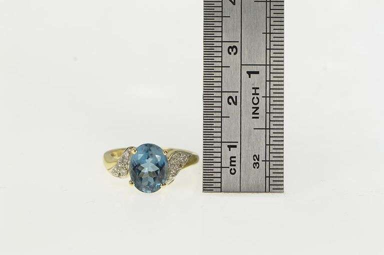 14K Yellow Gold Blue Topaz Pave Diamond Statement Ring