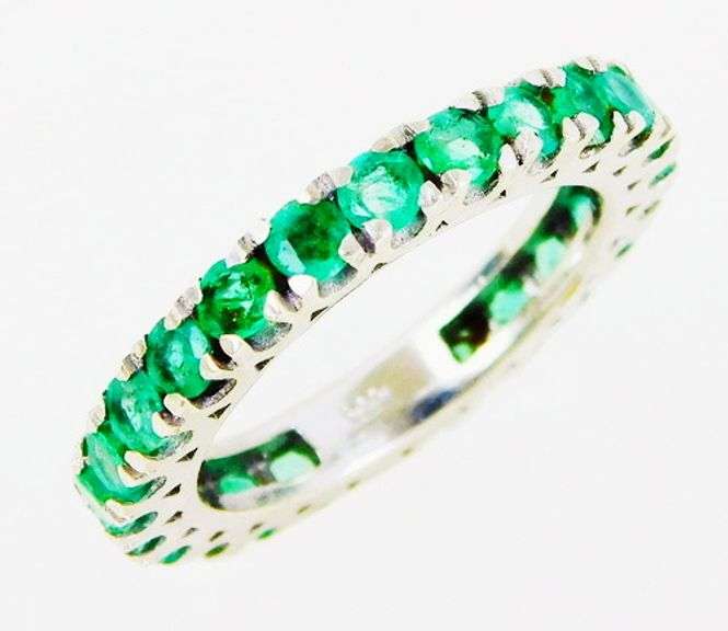 Sterling Emerald Eternity Band, Size 6.75