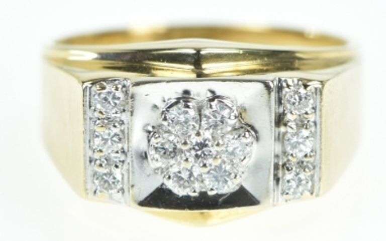 14K Yellow Gold 0.30 Ctw Diamond Squared Watch Band Ring