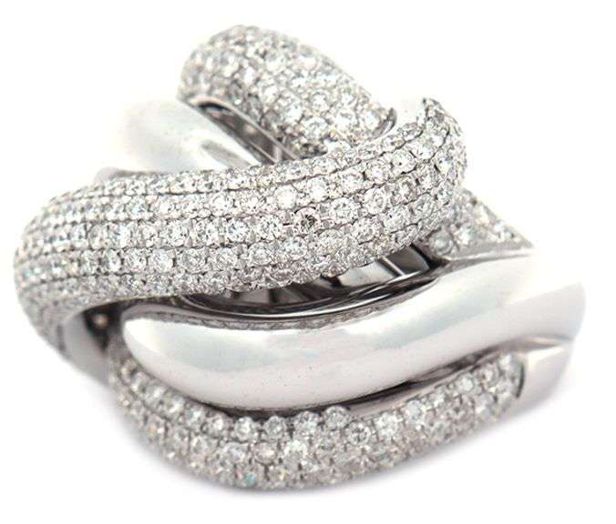 3.59ctw Pave Diamond Multi Row Wide Swirl Ring in 18K