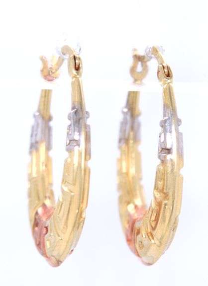 14kt Tri color gold Greek style oval hoop earrings