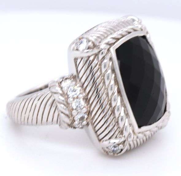 Judith Ripka emerald cut black onyx ring in 925 sterling silver