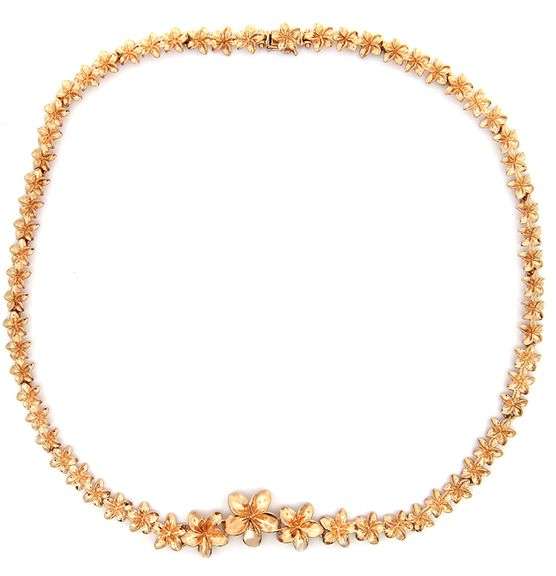 Polished Graduated Plumeria Station Necklace in 14K