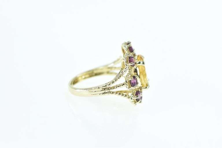 14K Yellow Gold Citrine Rubellite Vintage Cocktail Ring