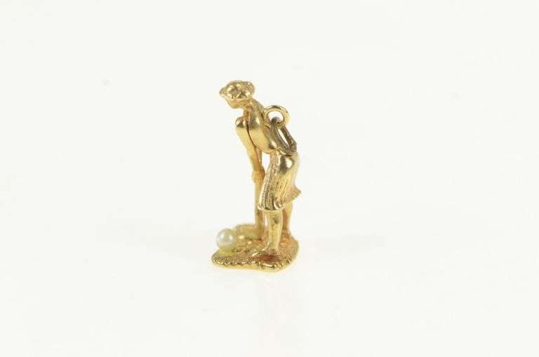 14K Yellow Gold Woman Golfing Solitaire Pearl Vintage Charm/Pendant