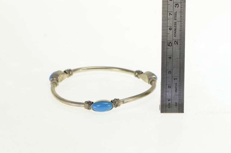 Sterling Silver Turquoise Ornate Southwestern Bangle Bracelet