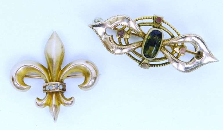 2 Antique Gold-Filled Ladies Watch Pins