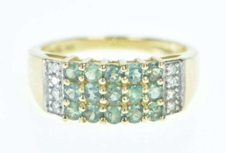 14K Yellow Gold Squared Emerald Diamond Statement Ring