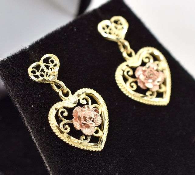 Loving 14K Yellow Gold Dangle Heart Earrings