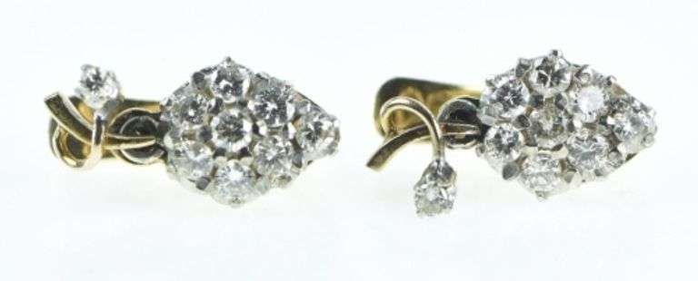 14K Yellow Gold 1.00 Ctw Diamond Grape Cluster Earrings