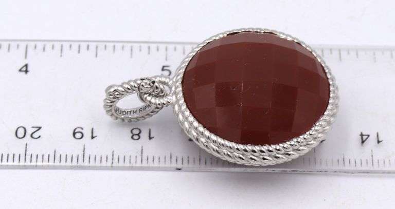 Judith Ripka Signed 925 sterling silver red Carnelian pendant