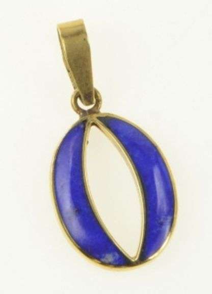 18K Yellow Gold O Letter Monogram Lapis Lazuli Oval Pendant
