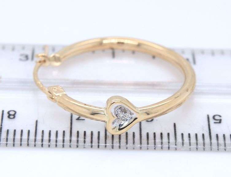 10kt 2 tone gold diamond heart hoop earrings