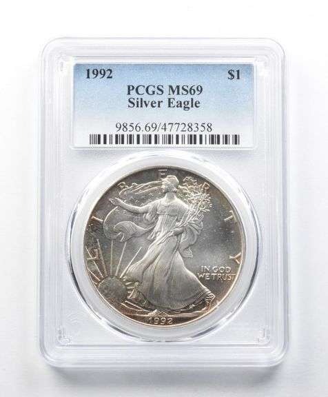 MS69 1992 American Silver Eagle PCGS Yellow/Red Peripheral Toning