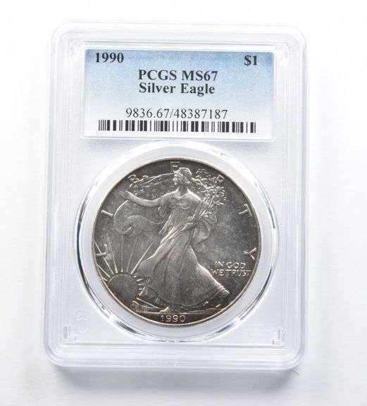 MS67 1990 American Silver Eagle PCGS Beautifully Toned Peripheral