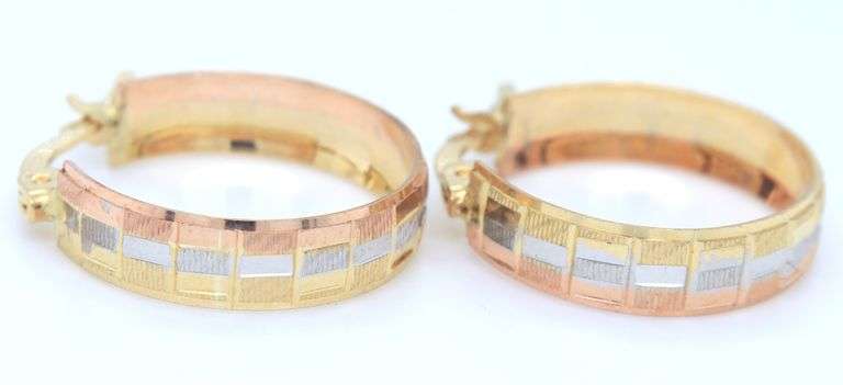 14kt Tri color gold small hoop earrings