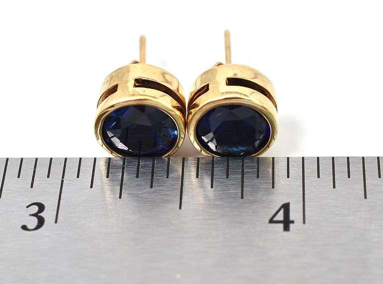 Fantastic 925 Vermeil Blue Sapphire Gemstone Stud Earrings