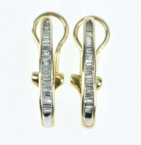 10K Yellow Gold Baguette Diamond Oval French Clip Earrings