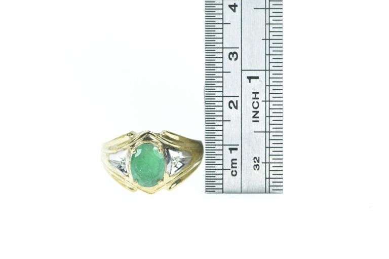 10K Yellow Gold Emerald Diamond Vintage Statement Ring
