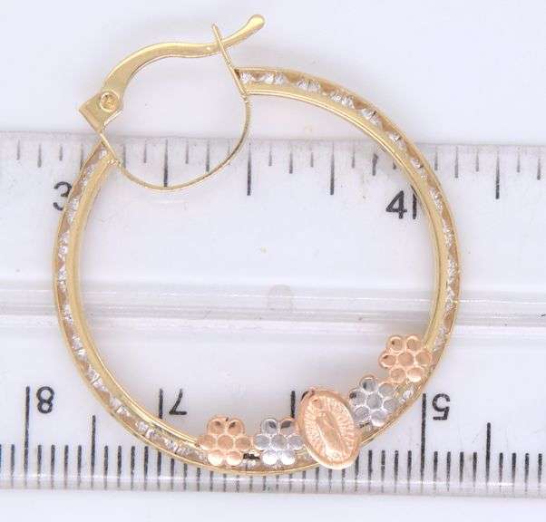 14kt Yellow gold Religious hoop earrings