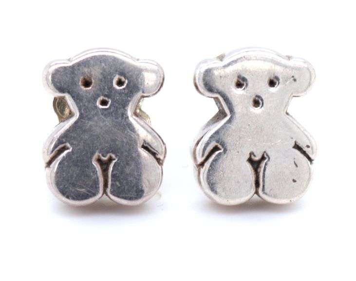 Set of 925 sterling silver Tous Teady bear line pendant on chain and matching earrings