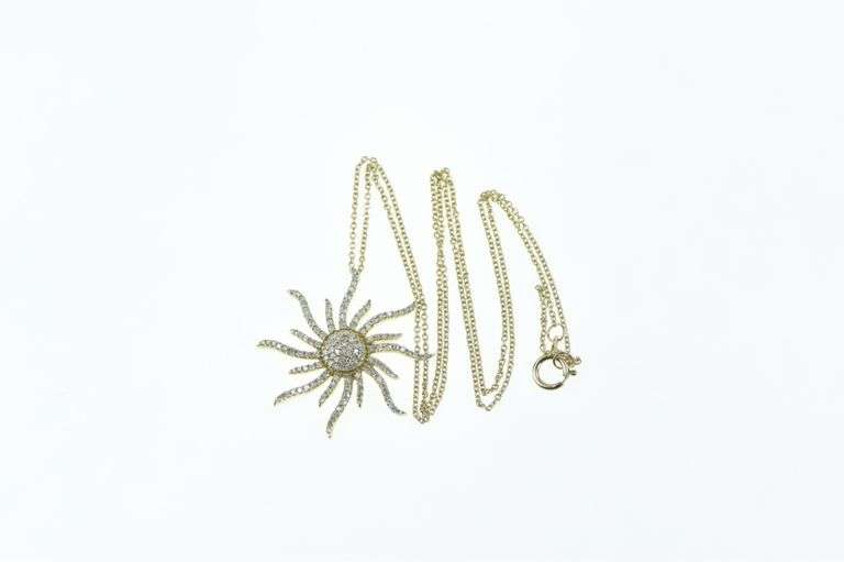 10K Yellow Gold 0.75 Ctw Pave Diamond Encrusted Sun Necklace