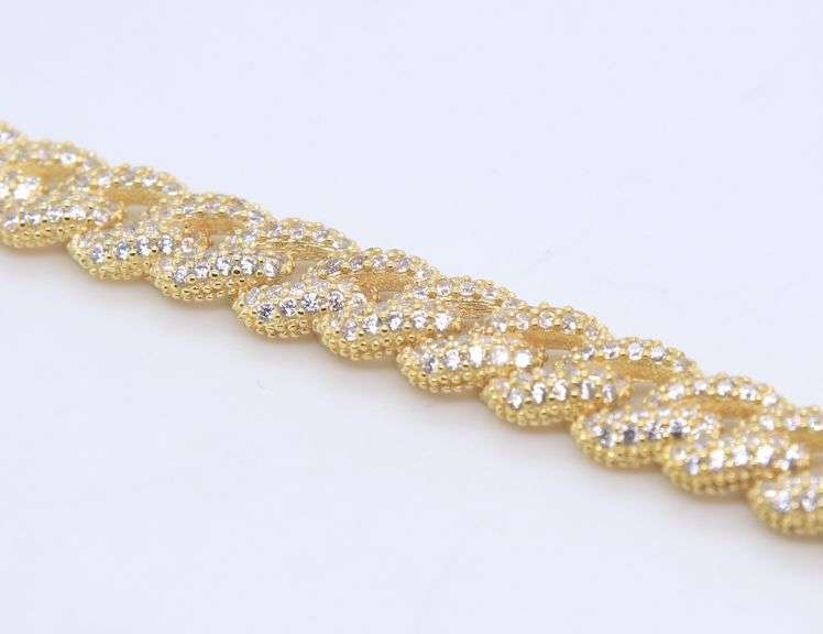 Sterling Silver Cubic Zirconia Curb Link Bracelet