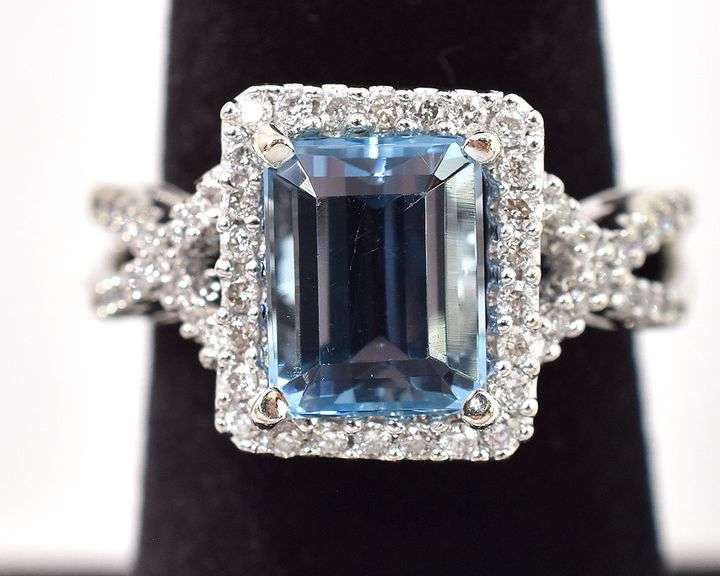 Astounding 14K White Gold Blue Topaz and Diamond Ring
