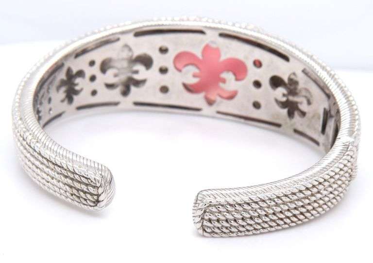 Judith Ripka Caged pink red heart shaped cuff bangle and matching ring