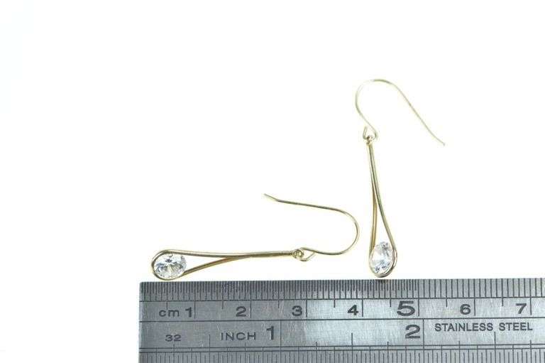 14K Yellow Gold Round CZ Dangle Tear Drop Hook Earrings