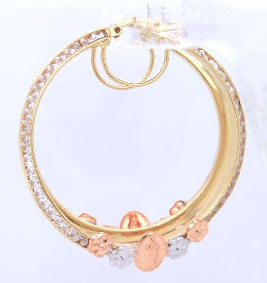 14kt Yellow gold religious hoop earrings