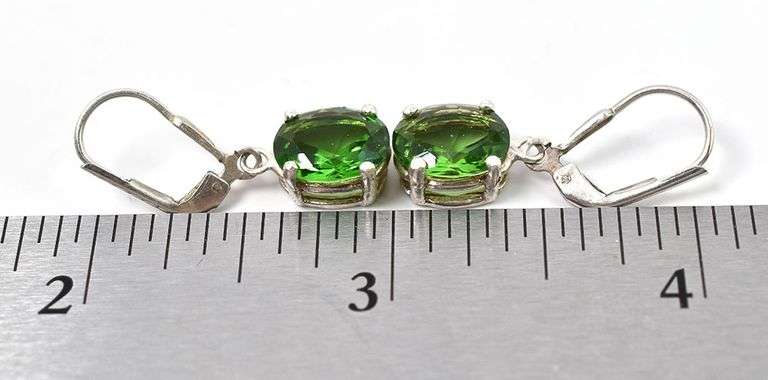 Green Gemstone Dangle Earrings in Sterling Silver