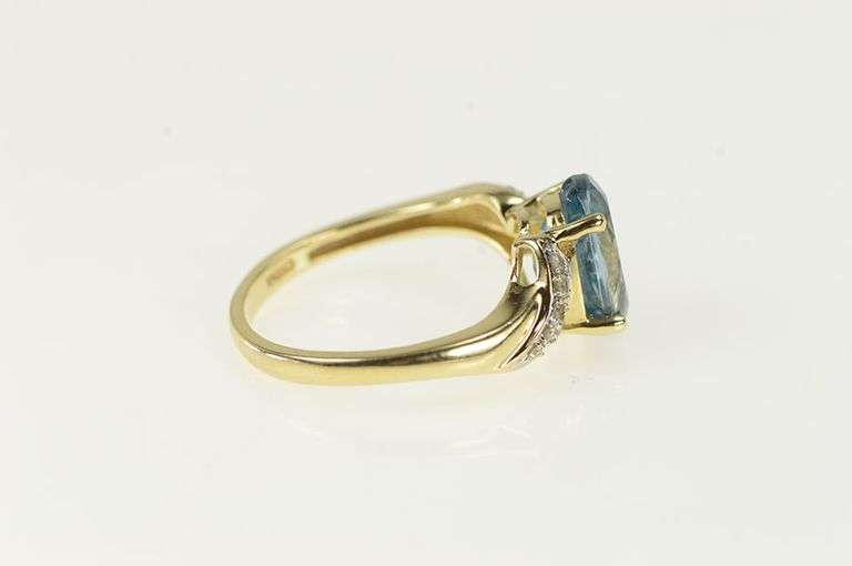 14K Yellow Gold Blue Topaz Pave Diamond Statement Ring