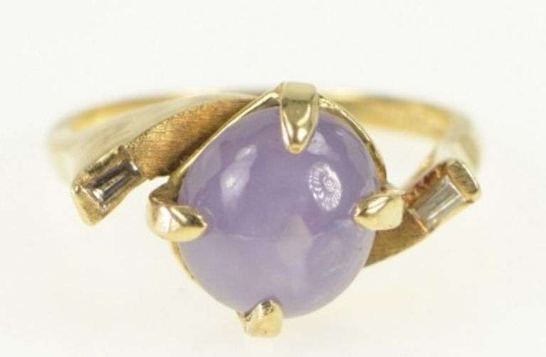 14K Yellow Gold 4.10 Ctw Star Sapphire Diamond Retro Ring
