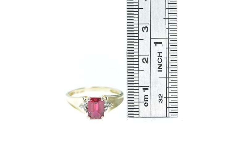 10K Yellow Gold Emerald Cut Syn. Ruby Diamond Accent Ring