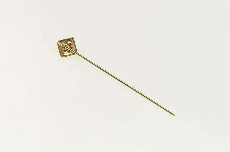 14K Yellow Gold Square Art Deco Filigree Statement Stick Pin