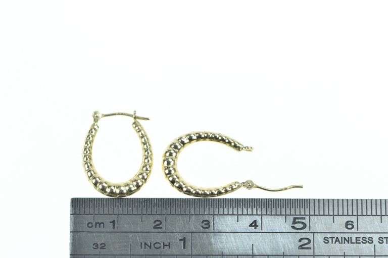 14K Yellow Gold 19.5mm Scalloped Puffy Hoop Vintage Earrings
