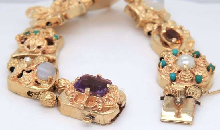 Vintage Inspired Sliding charm bracelet in 14kt yellow gold