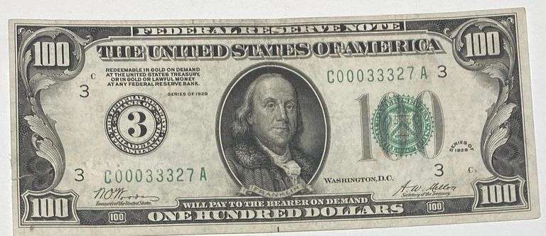 $100 Very Near Unc 1928 Gold Redeemable FRN