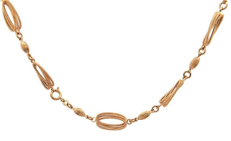 Polished Fancy Oval Rope Link Station Necklace in 18K