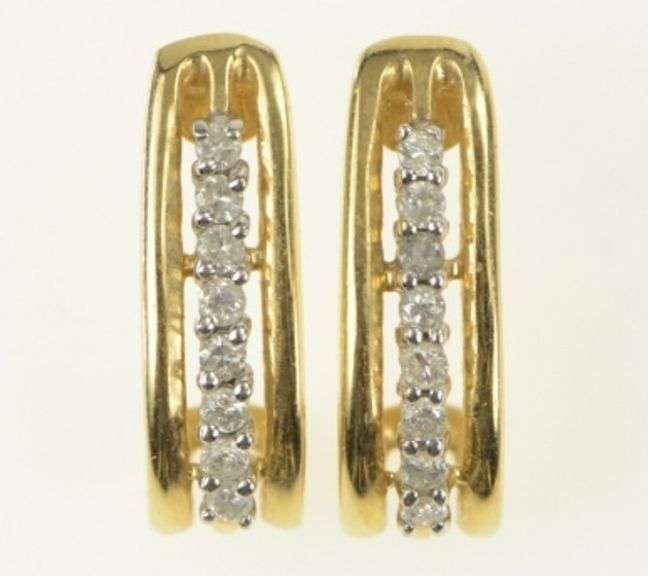 14K Yellow Gold 0.40 Ctw Diamond Curved Bar Statement Earrings