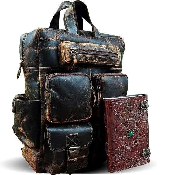 Indian Buffalo Leather Backpack with Leather Journal