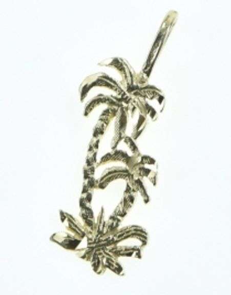 14K Yellow Gold Palm Tree Beach Ocean Motif Charm/Pendant