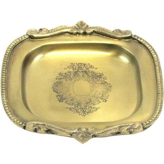Vintage Brass Coin Tray with Engraved Seal