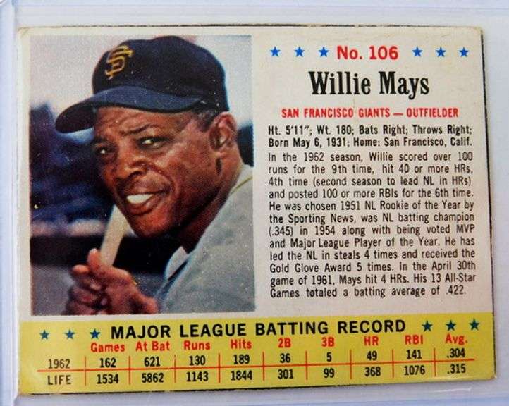 Willie Mays #106 Cereal Baseball Card