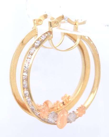 14kt Yellow gold Religious hoop earrings