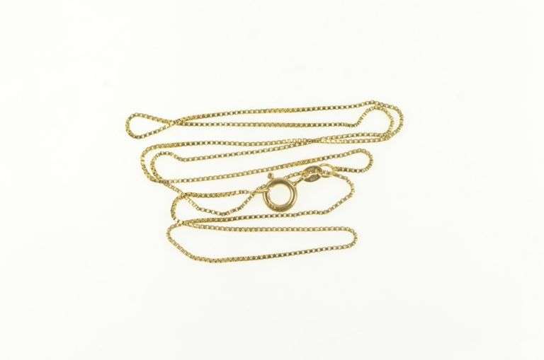 14K Yellow Gold 0.8mm Square Chain Classic Box Link Necklace