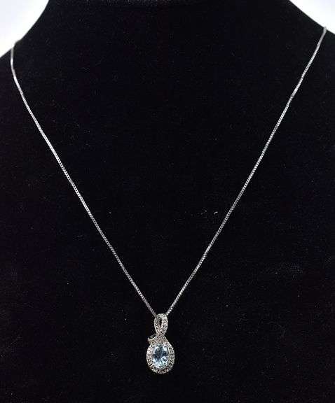 Aquamarine and Diamond Pendant Necklace in Sterling Silver