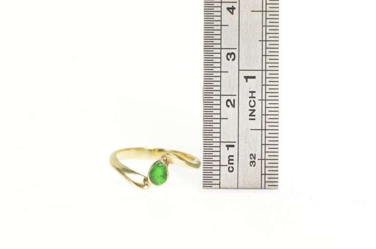 14K Yellow Gold Natural Emerald Pear Bezel Set Bypass Ring
